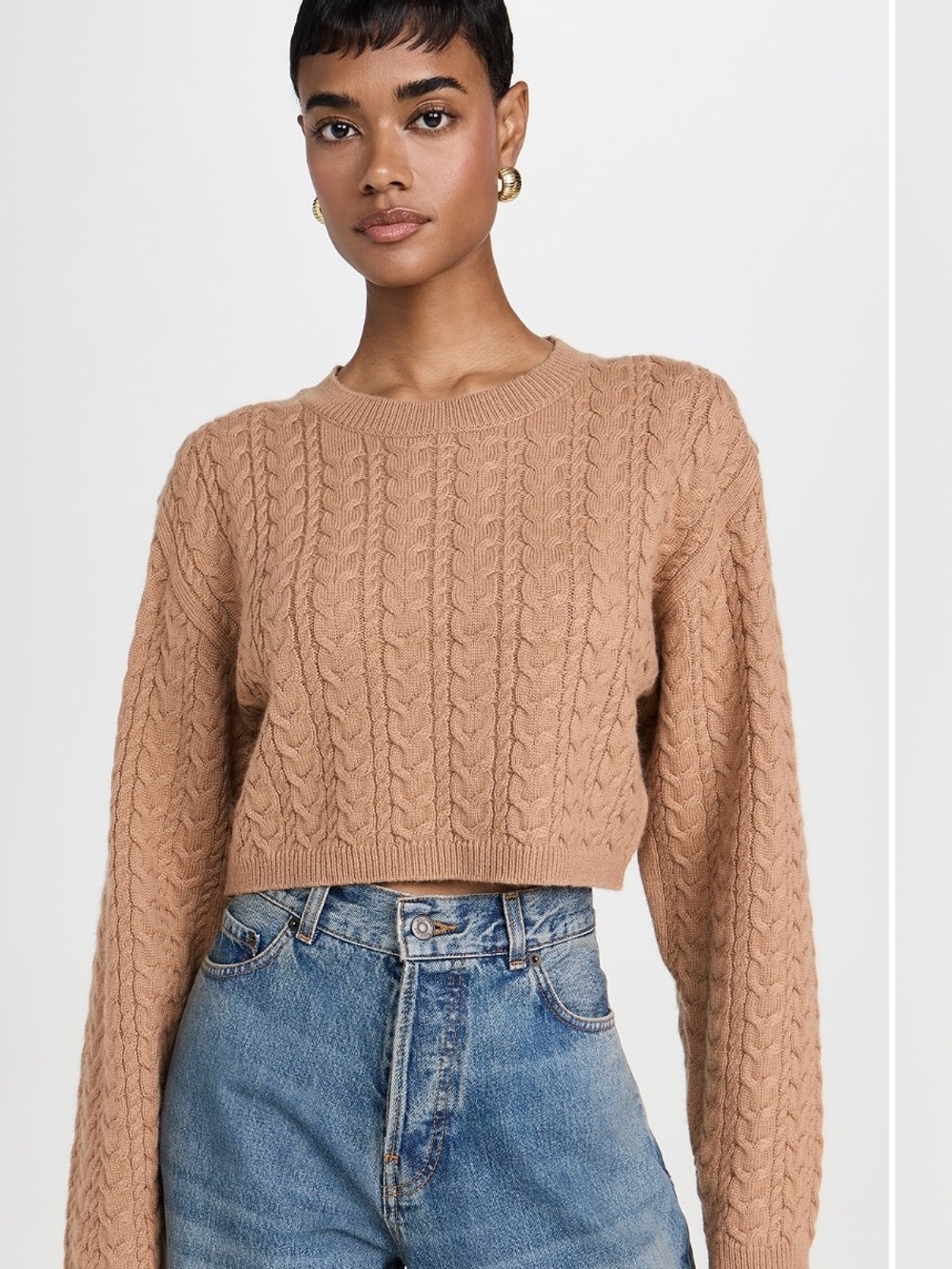 ASTR the Label Jorah Cable Knit Cropped Sweater Camel Size S